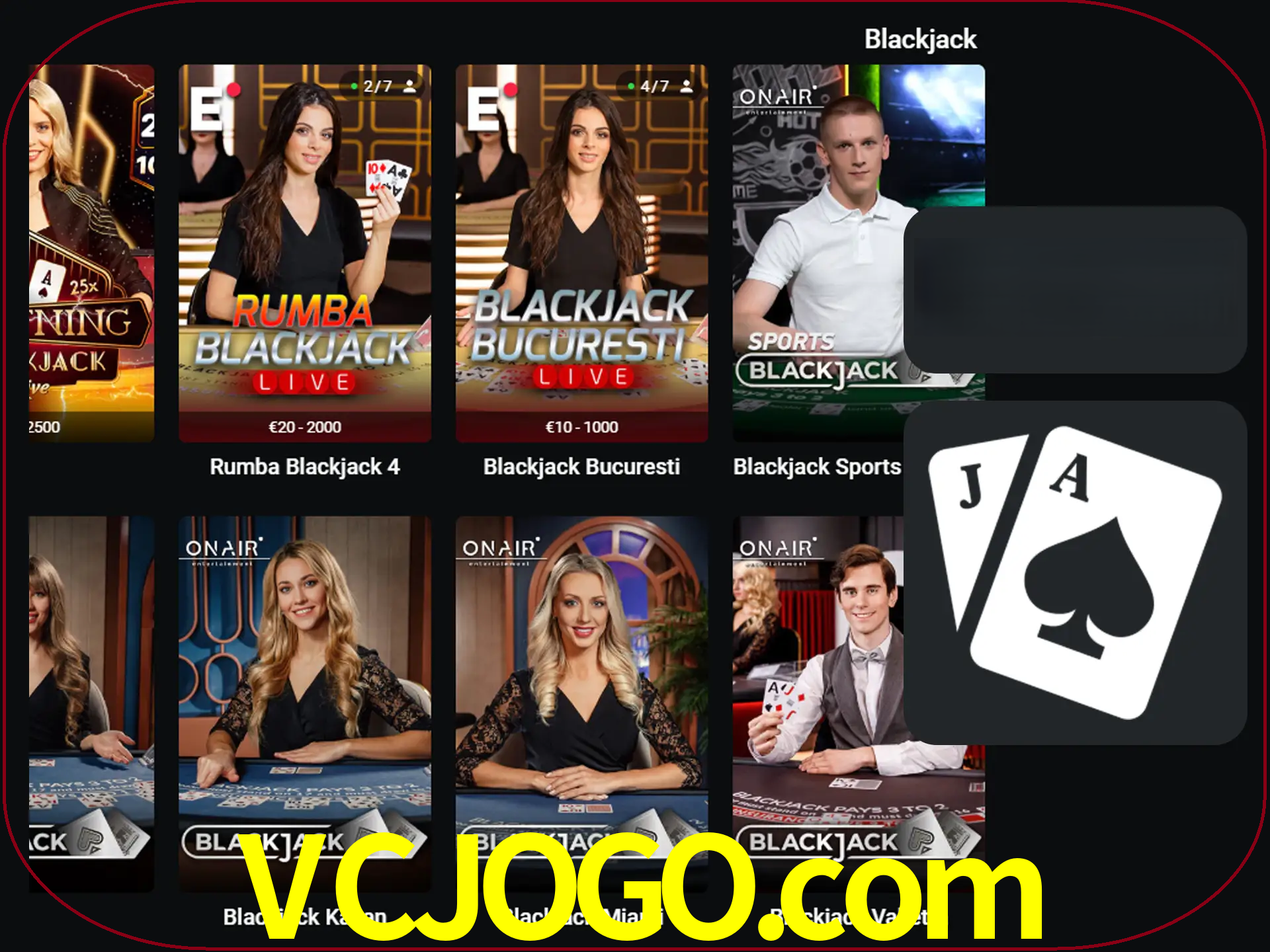 Escolha uma mesa completa de jogadores de blackjack.